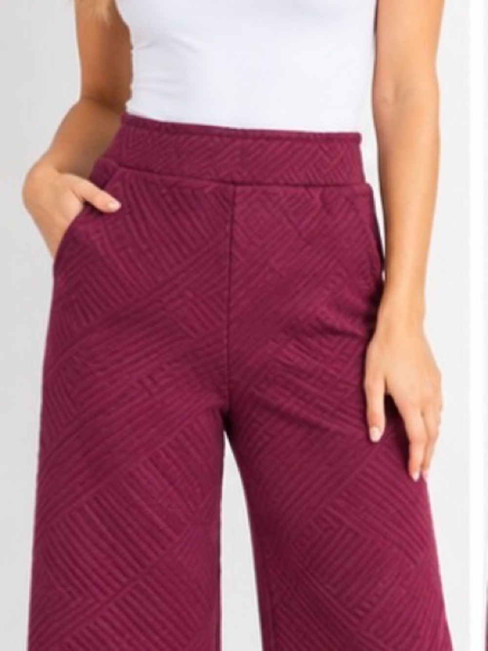Entro Burgundy Textured Cropped Wide Leg Pants Small NWT